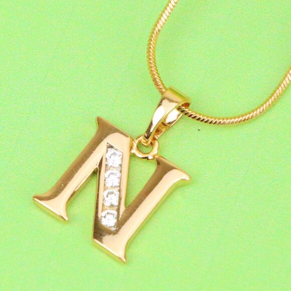 "Rose Gold Letter N Pendant with Crystals – 18K Gold Plated Charm, XPPT1363 - Picture 1 of 13